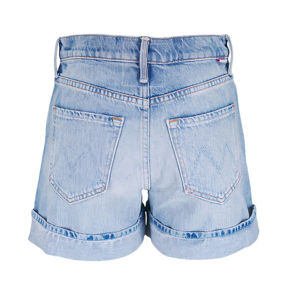Light blue denim shorts on a white background