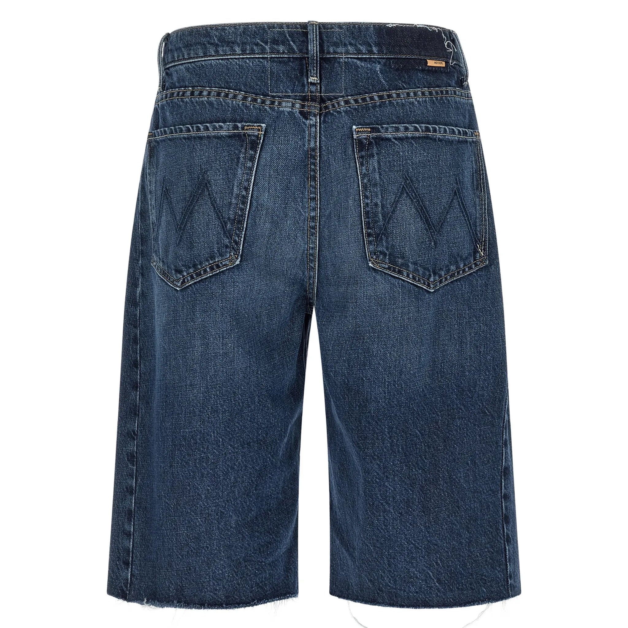 Blue denim shorts on a white background