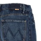 Close-up of black pants on a white background