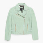 Light green leather jacket on a white background