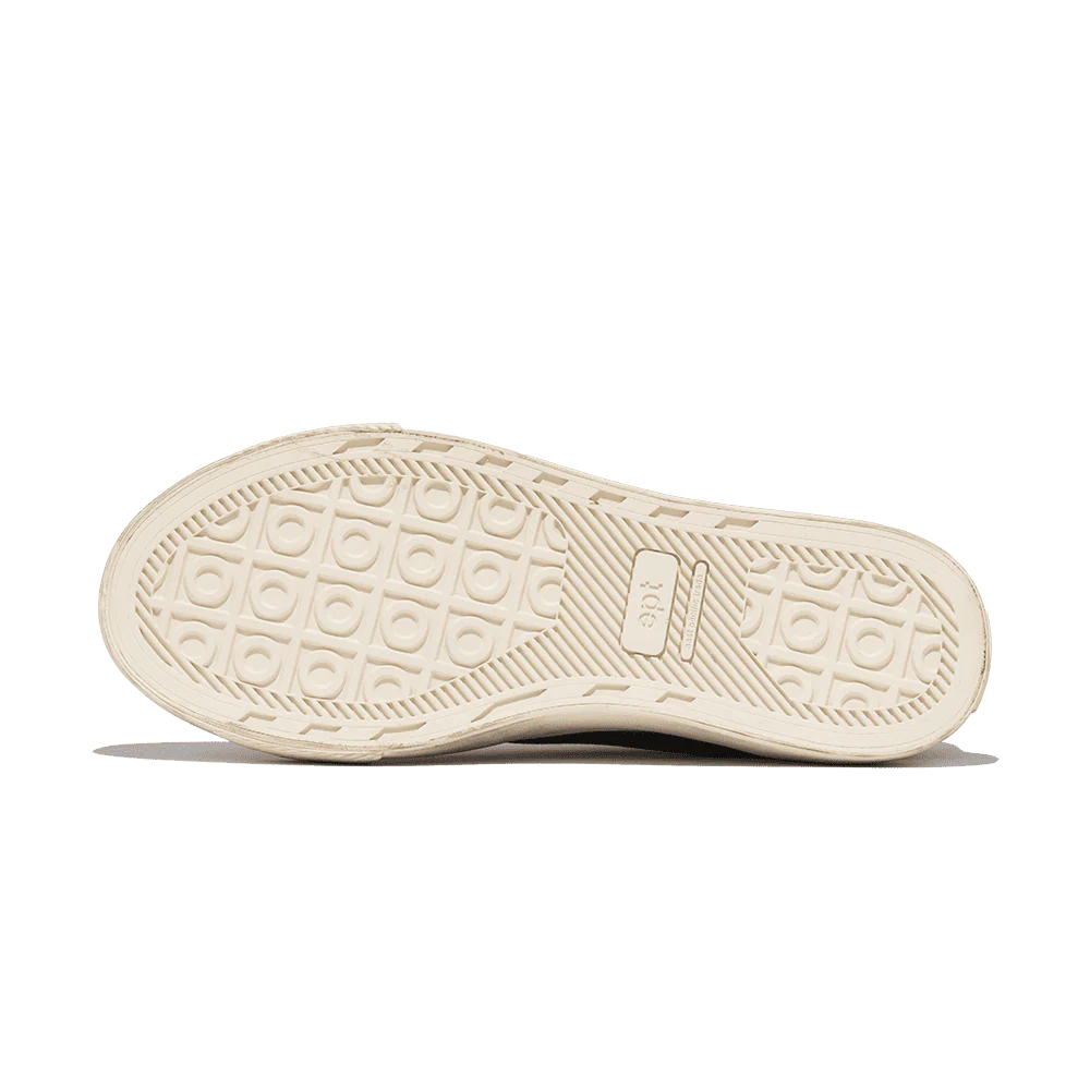 White sneaker sole with patterned tread on a white background