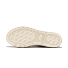 White sneaker sole with patterned tread on a white background