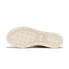 Close-up of a white sneaker sole with patterned tread on a white background