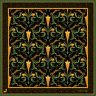 Decorative pattern with green and gold elements on a black background