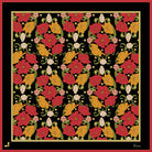 Colorful floral pattern on a black background with 'Bloom' branding.