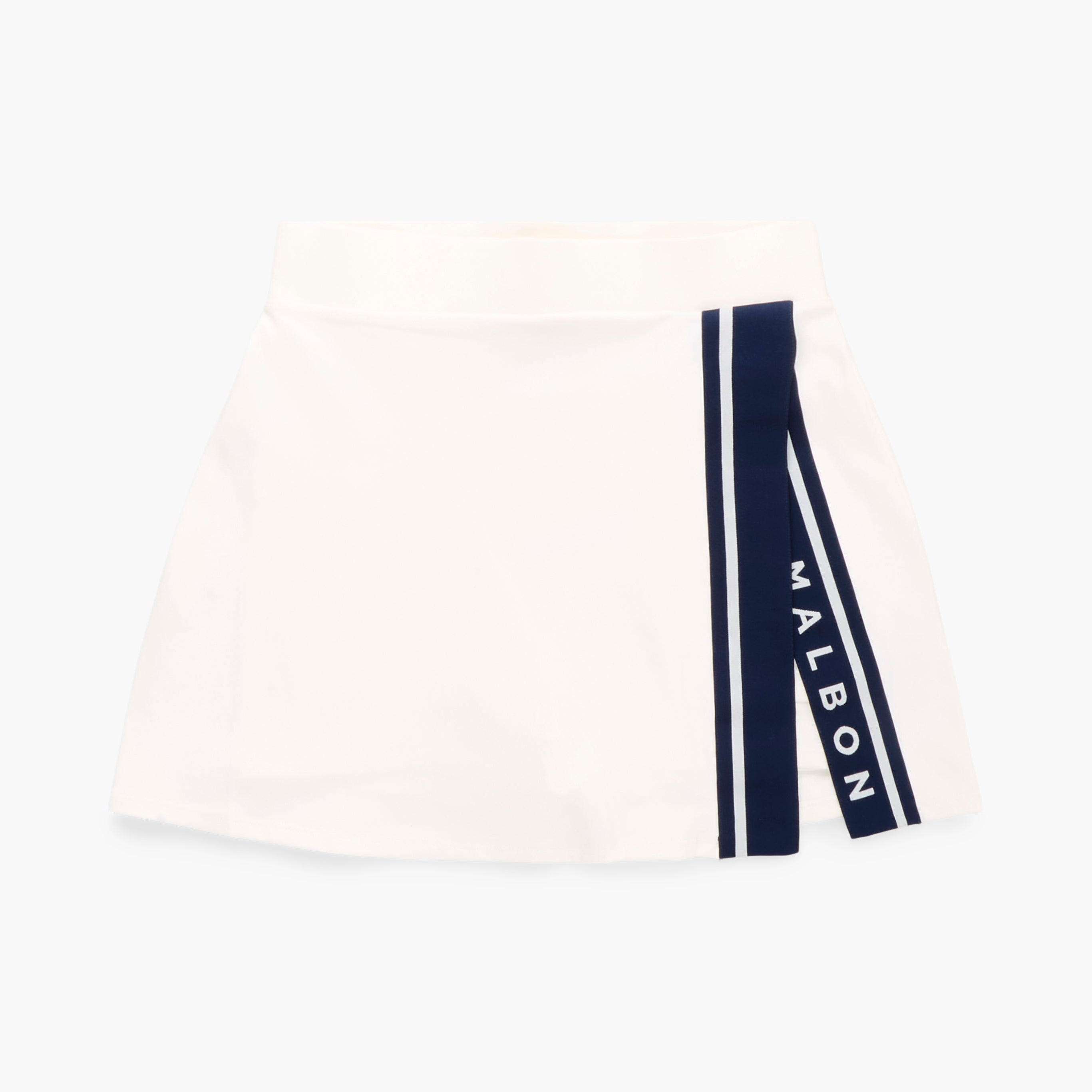 White skirt with 'MALBON' branding on a white background