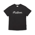 Black t-shirt with Malbon logo in white on a white background