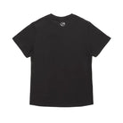 Black t-shirt with logo in white on a white background
