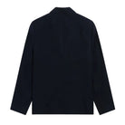 Back view of a navy blazer on a white background