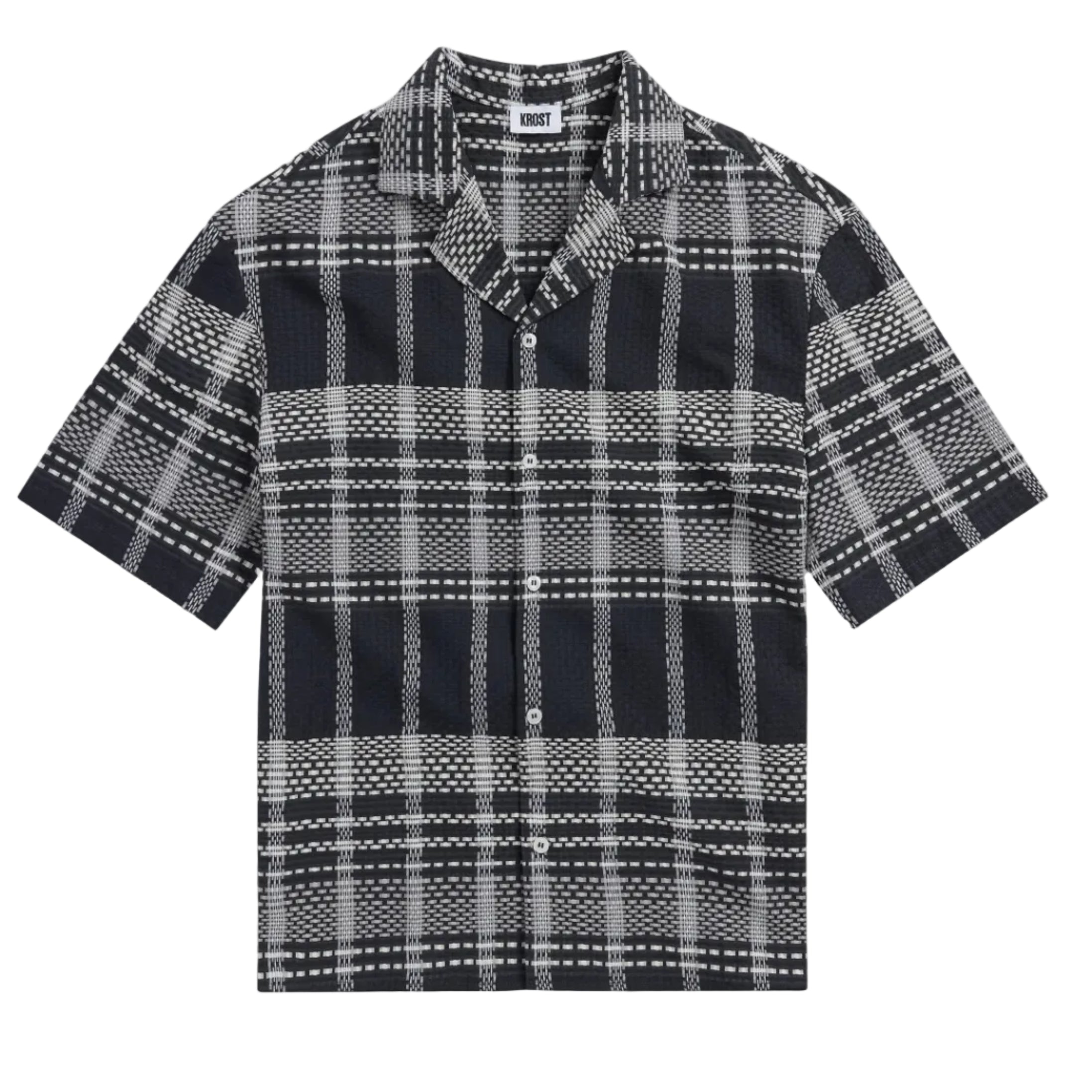 Navy and white checkered shirt on a white background