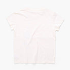 A light white short-sleeve t-shirt shown from the back, laid flat against a very light off-white background.