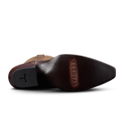 Dark brown leather boot sole with 'Tecovas' branding on a white background