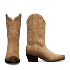 Pair of tan cowboy boots on a white background