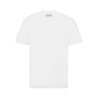 White t-shirt with a brand label on a white background