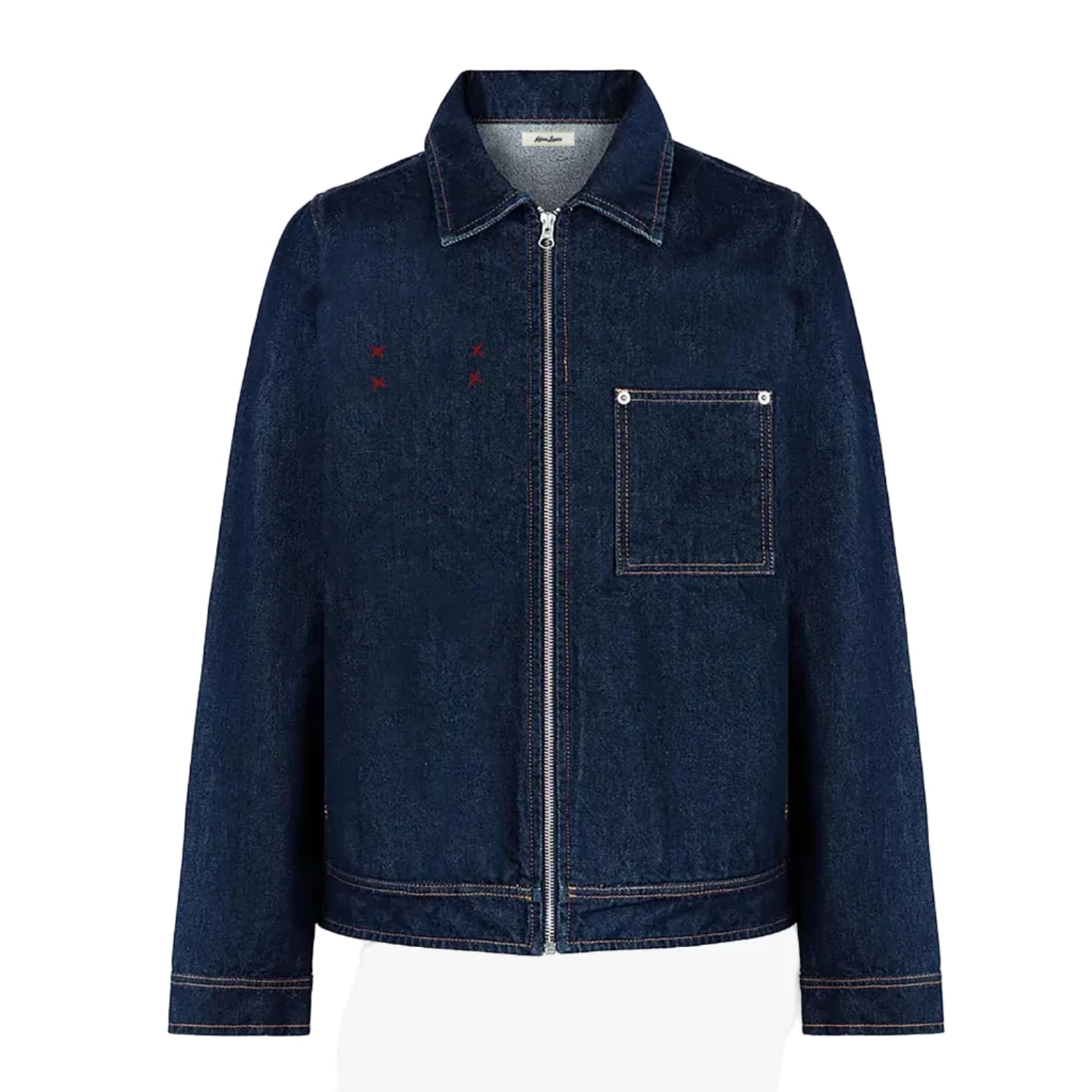 Blue denim jacket on a white background