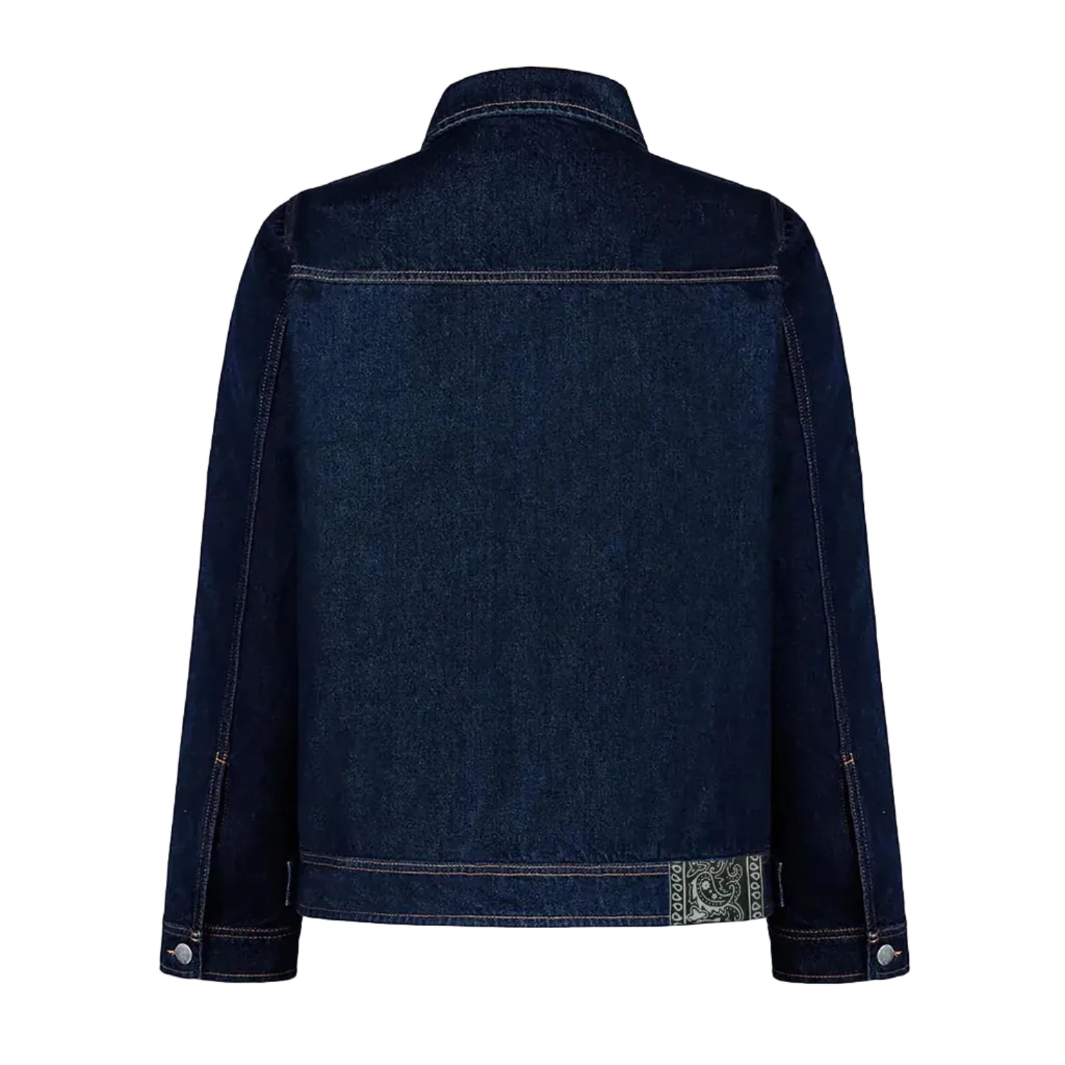 Dark blue denim jacket on a white background