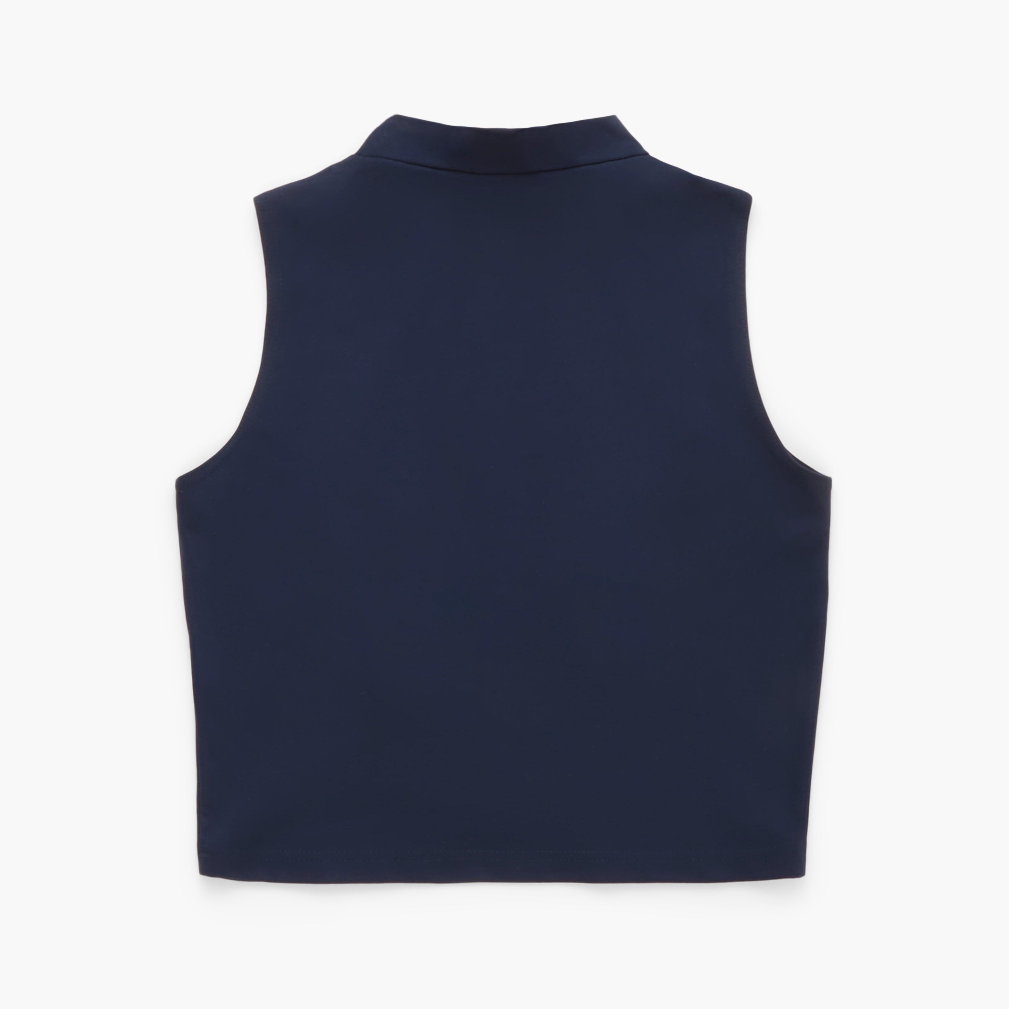 Navy blue sleeveless top on a white background