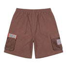 Brown shorts with two pockets on a white background