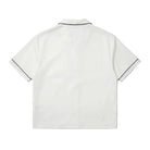 White shirt with black trim on a white background