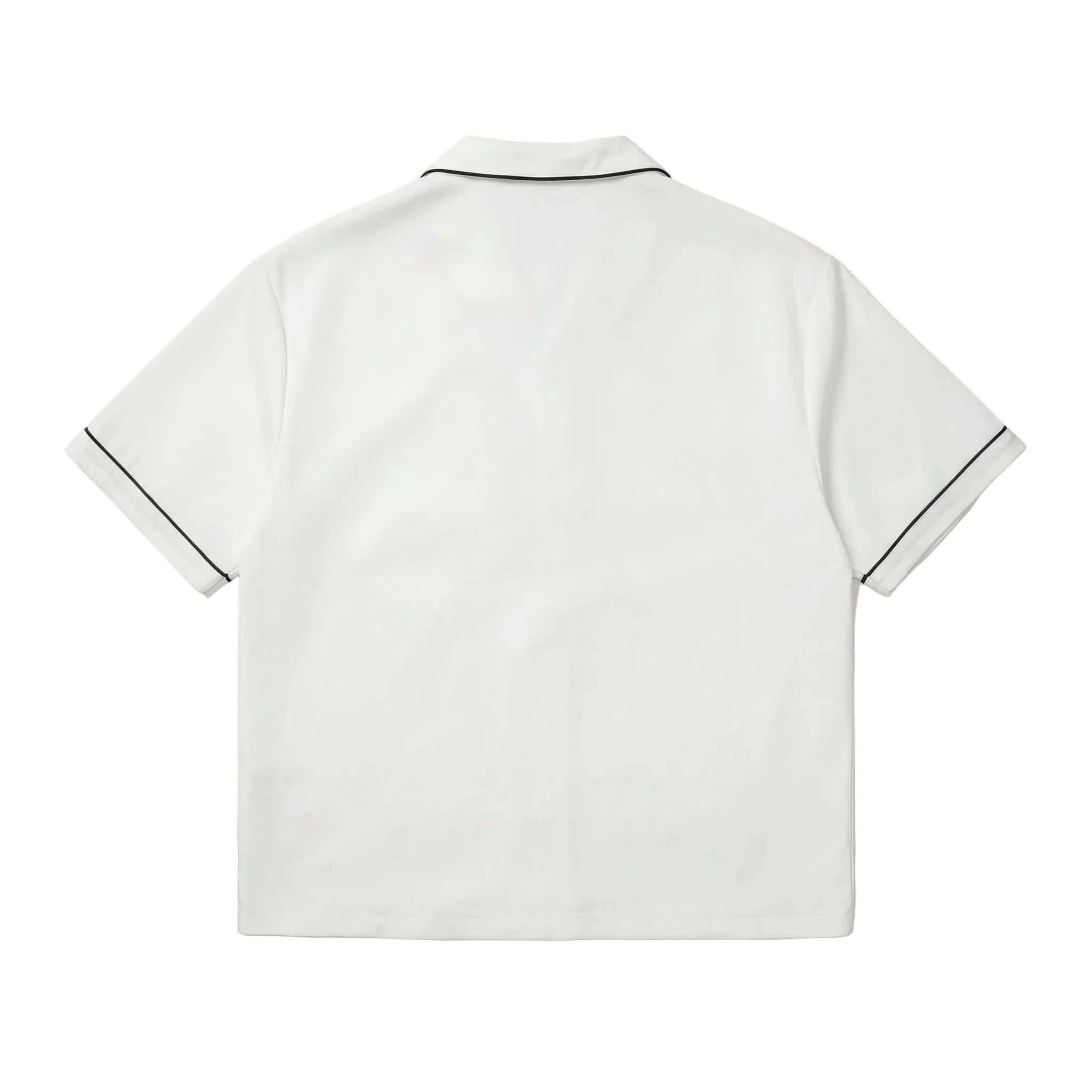 White shirt with black trim on a white background