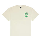 Beige t-shirt with a green graphic on the chest against a white background