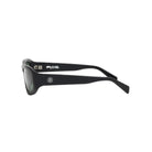 Black sunglasses with a logo on a white background