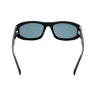 Black sunglasses with dark lenses on a white background