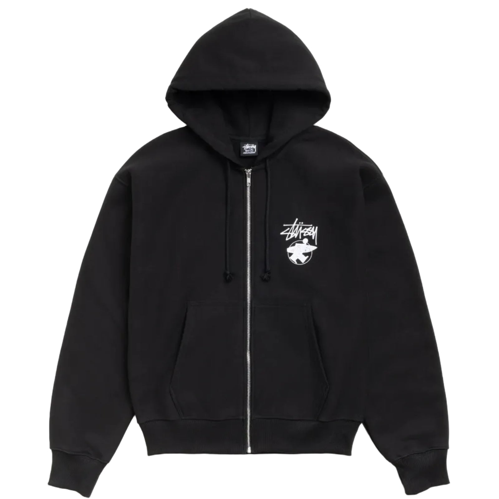 Black hoodie with a logo on the chest on a white background