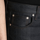 Close-up of the coin pocket of a dark blue jean