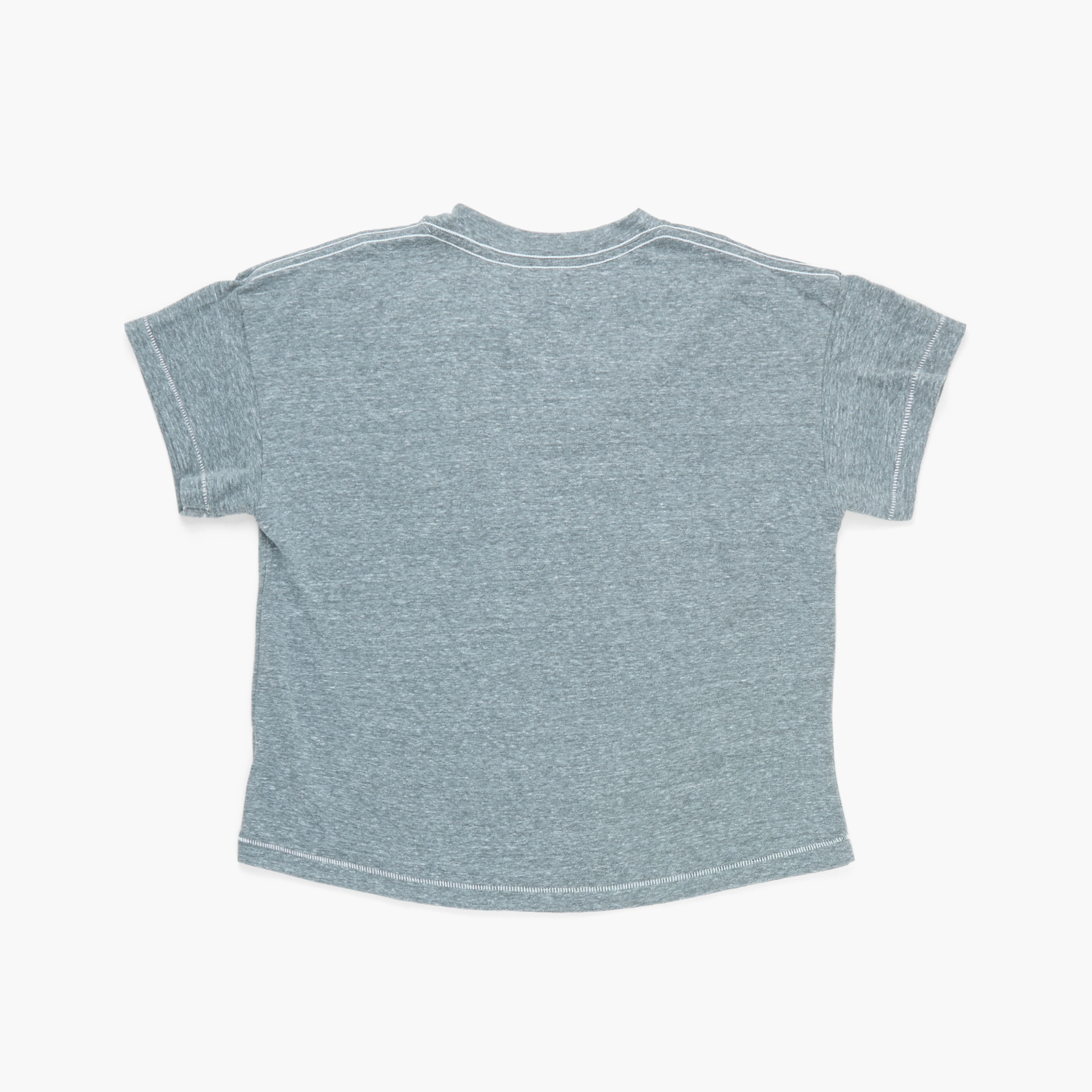 Back view of a grey  t-shirt on a white background