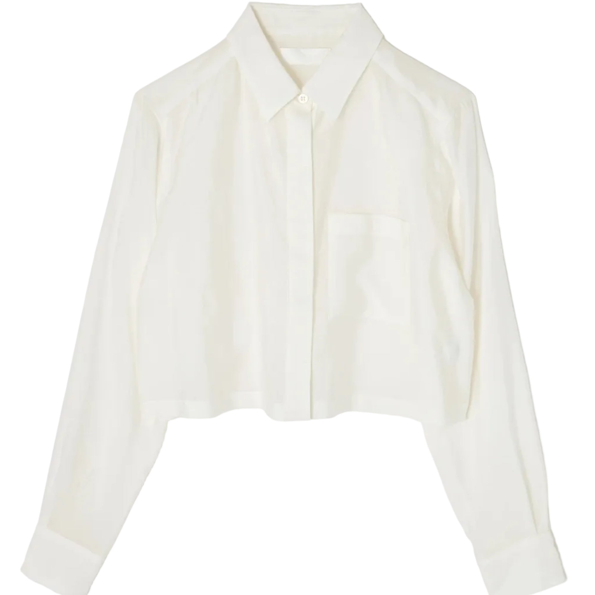 White collared cropped shirt on a white background
