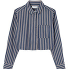 Blue and white striped shirt on a white background