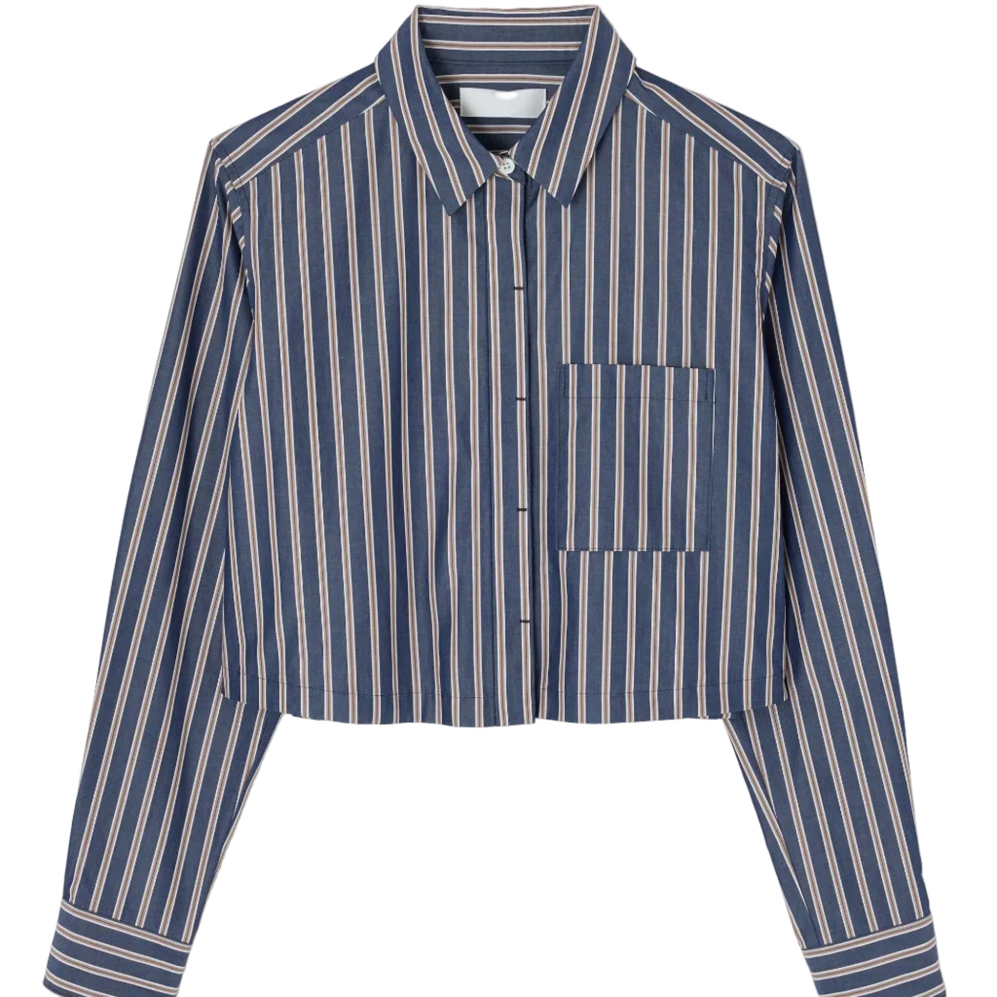 Blue and white striped shirt on a white background
