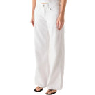 Person in white wide-leg jeans on a white background