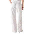 Person in white wide-leg jeans on a white background
