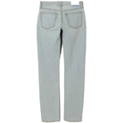 Back view of light blue jeans on a white background