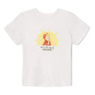 White graphic t-shirt on a white background