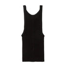 Back view of a black tank top on a white background