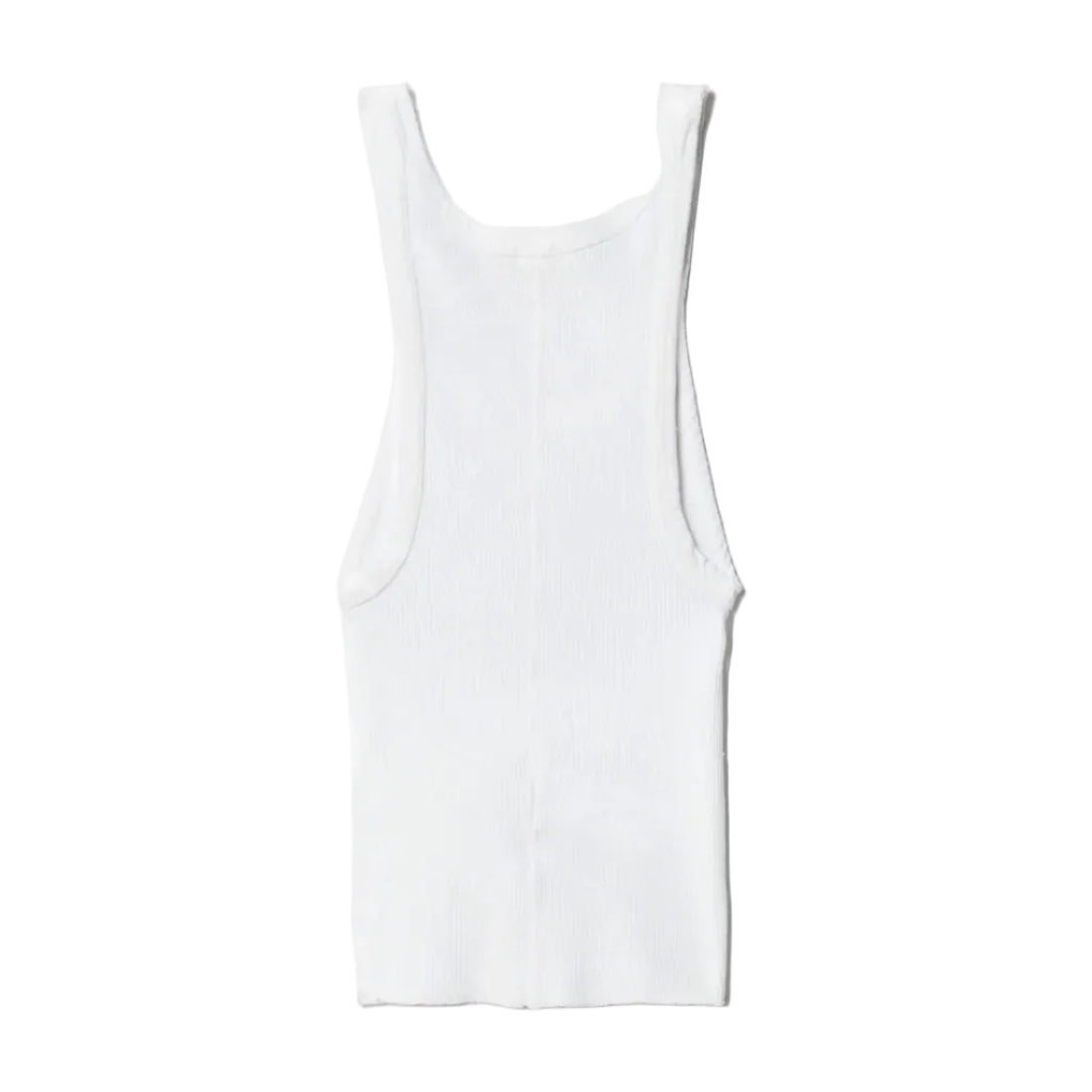 Back view of a white tank top on a white background