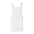 Back view of a white tank top on a white background