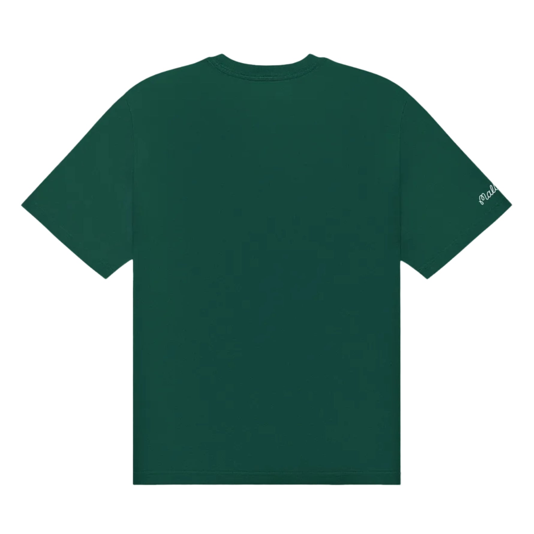 Back of a green t-shirt on a white background 