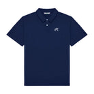 Navy polo shirt with a small logo on a white background