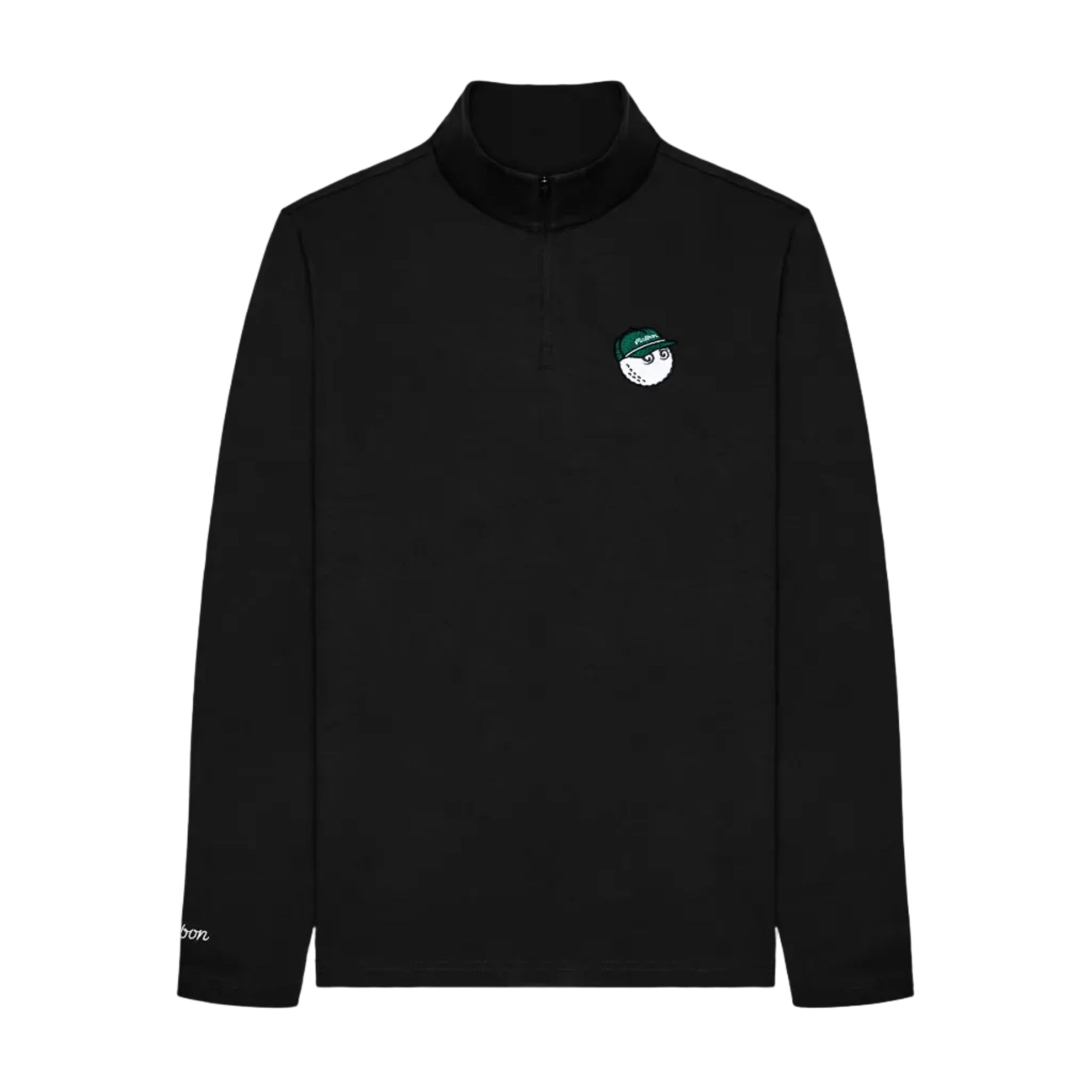 Black long-sleeve jacket with a small logo on a white background