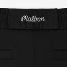 Black pants with 'Malbon' branding on a white background