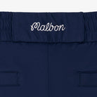 Navy blue waistband with 'Malbon' branding on a white background