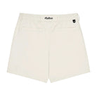 Beige shorts with a brand logo on a white background