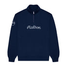 Navy sweatshirt with 'Malbon' branding on a white background