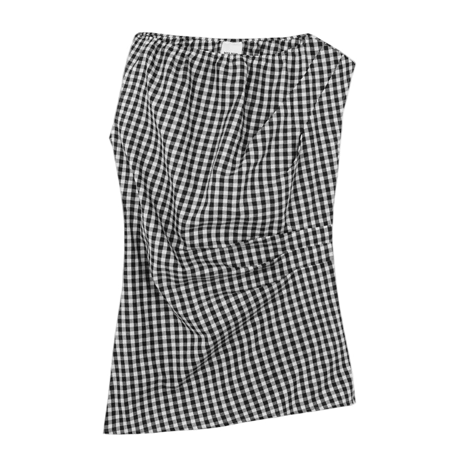 Black and white check asymmetric sleeveless top