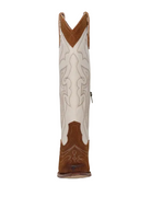 Brown and cream cowboy boots on a white background