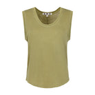 Green sleeveless top with 'AMO' branding on a white background